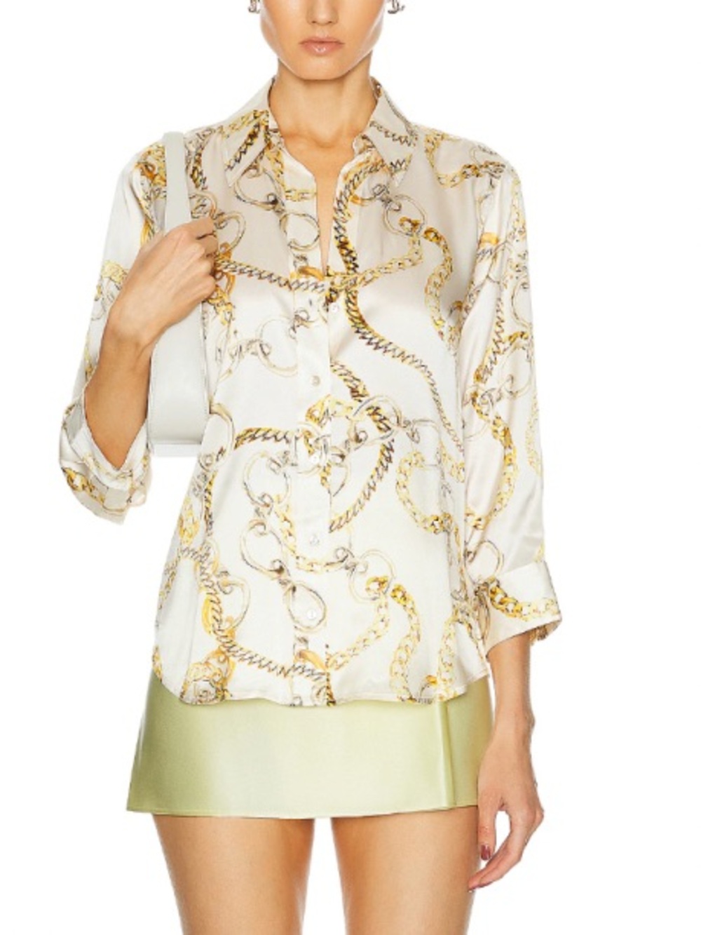 Mango White Rope-Print Button-Up Blouse